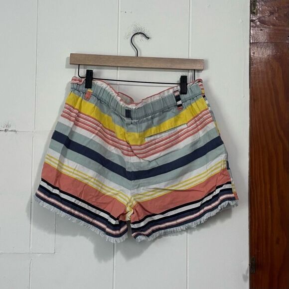 Loft linen blend bold striped frayed Beachy shorts size 10 - Picture 3 of 6
